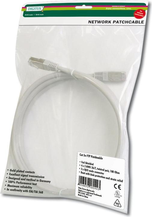 Actual product image Digitus CAT 5e F-UTP patch cable Cu PVC AWG 26/7 length 5 m color gray (F/UTP, CAT5e, 5 m)