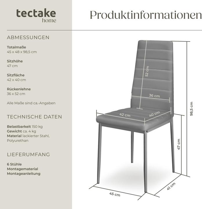 Produktbild tectake 6x Esszimmerstuhl
