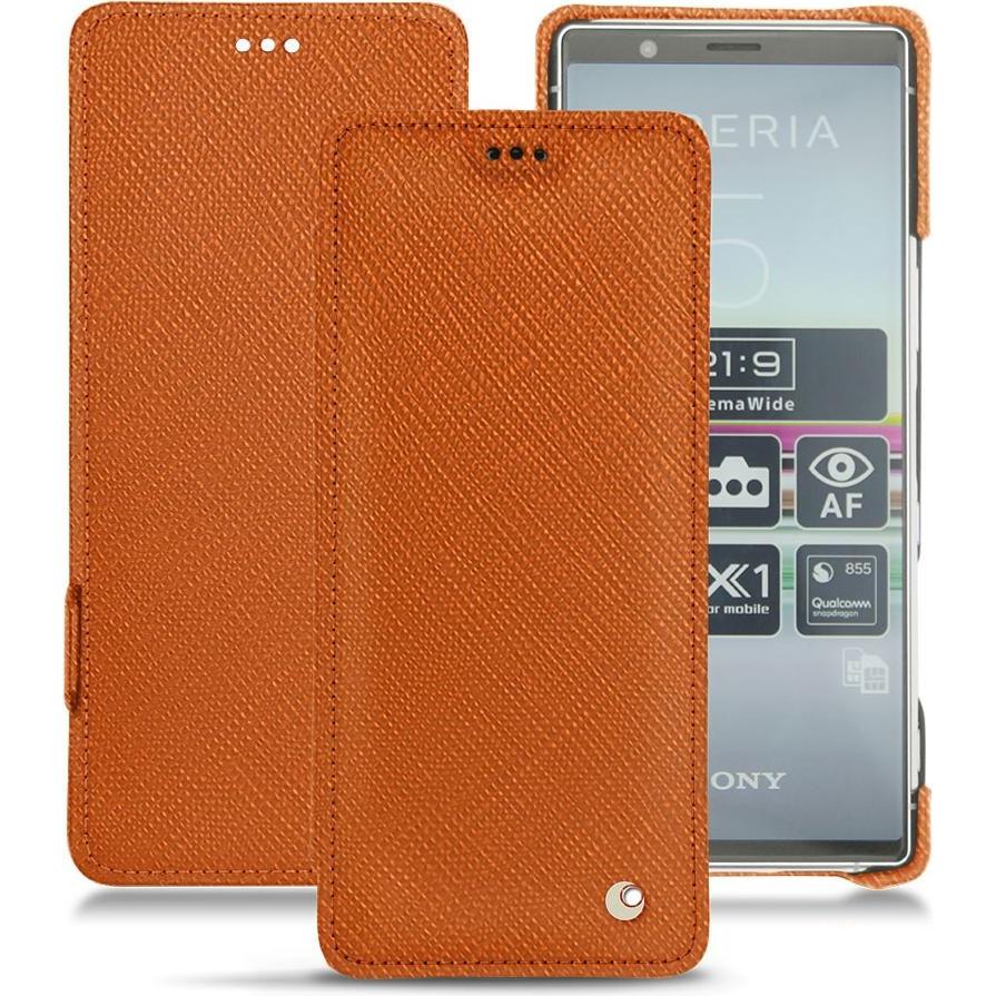 Noreve Lederschutzhülle horizontal (Sony Xperia 5), Smartphone Hülle, Orange
