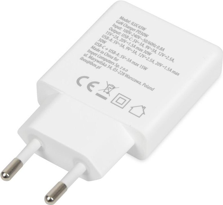 Actual product image iBox C-43 Slim GaN PD30W mains charger white (30 W)