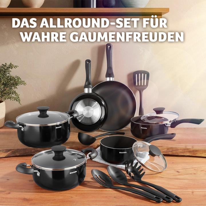 Image du produit tectake Set de pots Varese, en aluminium avec capuchons en vetro, 15 pièces (26 cm, Ensemble de casseroles et de poêles de cuisson, Aluminium)