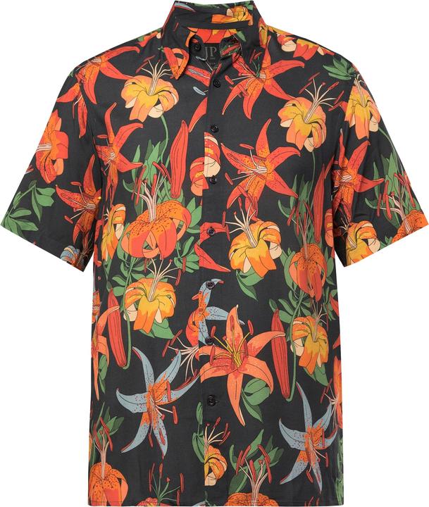 Actual product image JP1880 shirt, short sleeve, all-over print, concealed button-down collar, up to 8 XL (L)