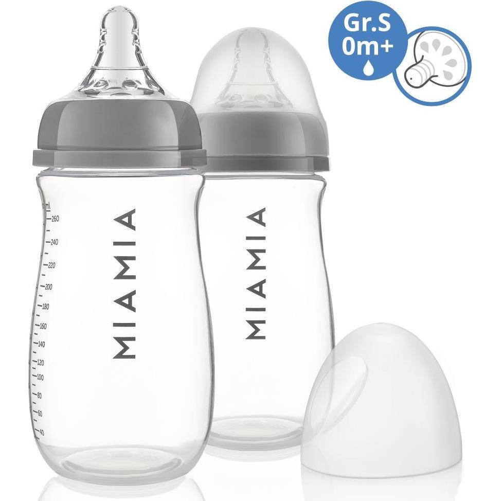 MiaMia, Babyflasche, Babyflaschen PP-Flasche 2er Pack 260 ml + Silikon-Trinksauger (260 ml)