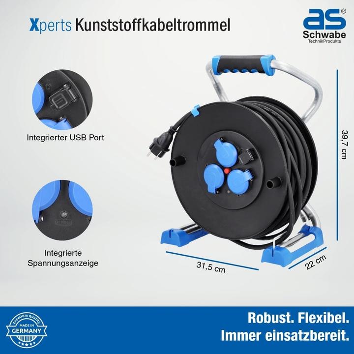 Produktbild As - Schwabe Kunststoffkabeltrommel mit USB (33 m, 2.50 mm²)