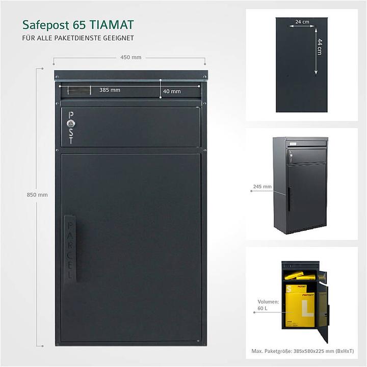 Produktbild SafePost 65 TIAMAT Paketkasten schw/weiss + 2 Schl.