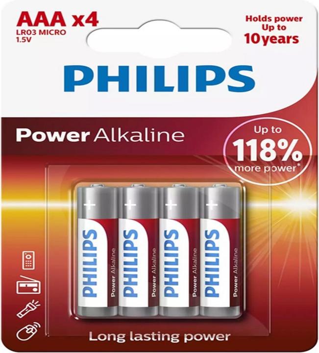 Philips Batterie Batterie Power Alkaline AAA 4 Stück (1 Stk., AAA)