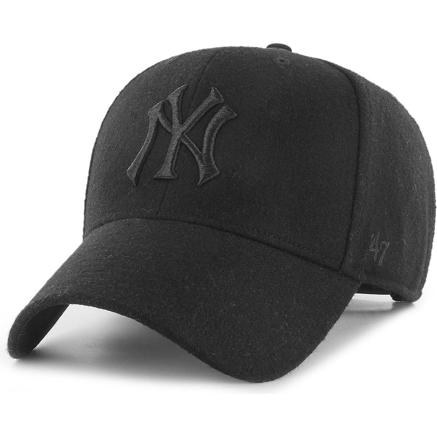 47 Brand, Herren, Cap, Curved Melton New York Yankees, Schwarz, (One Size)