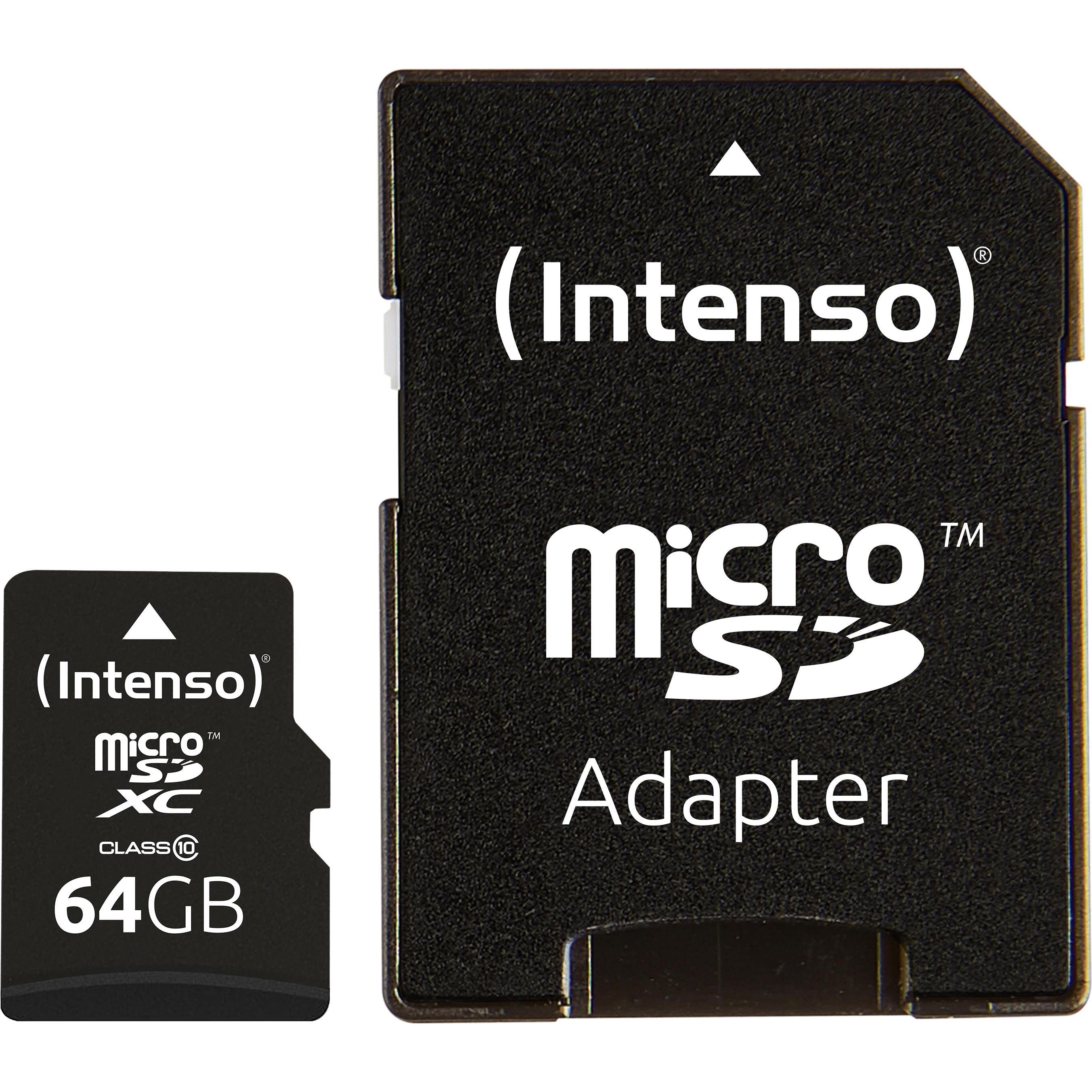 Intenso Micro SD Card Class 10 (64 GB, microSDXC, U1), Speicherkarte, Schwarz