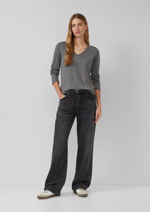 Produktbild s.Oliver Strickpullover Feinstrickpullover mit V-Ausschnitt und Rollkante am Saum (44)