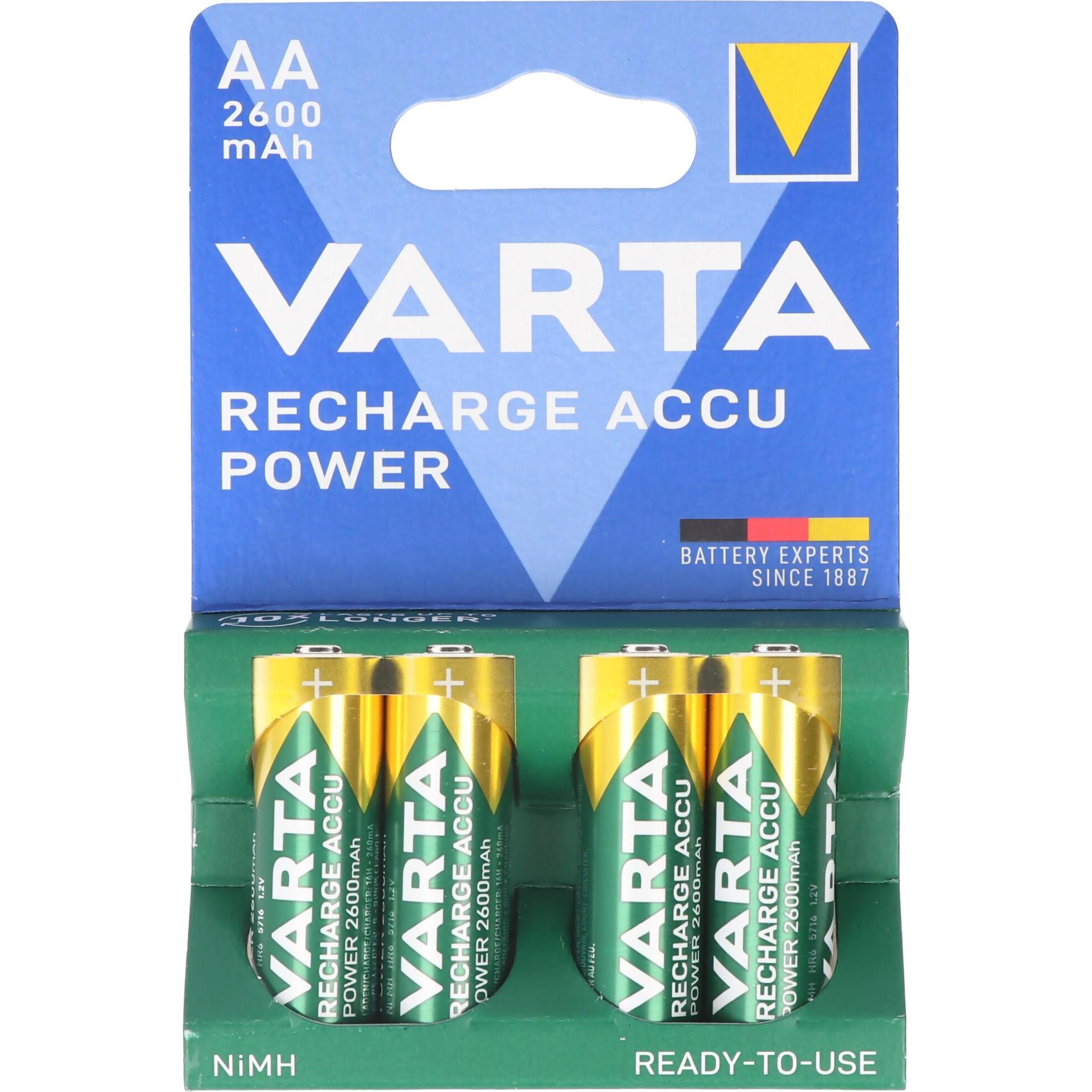 Varta Recharge Accu Power (4 Stk., AA, 2600 mAh), Batterien + Akkus