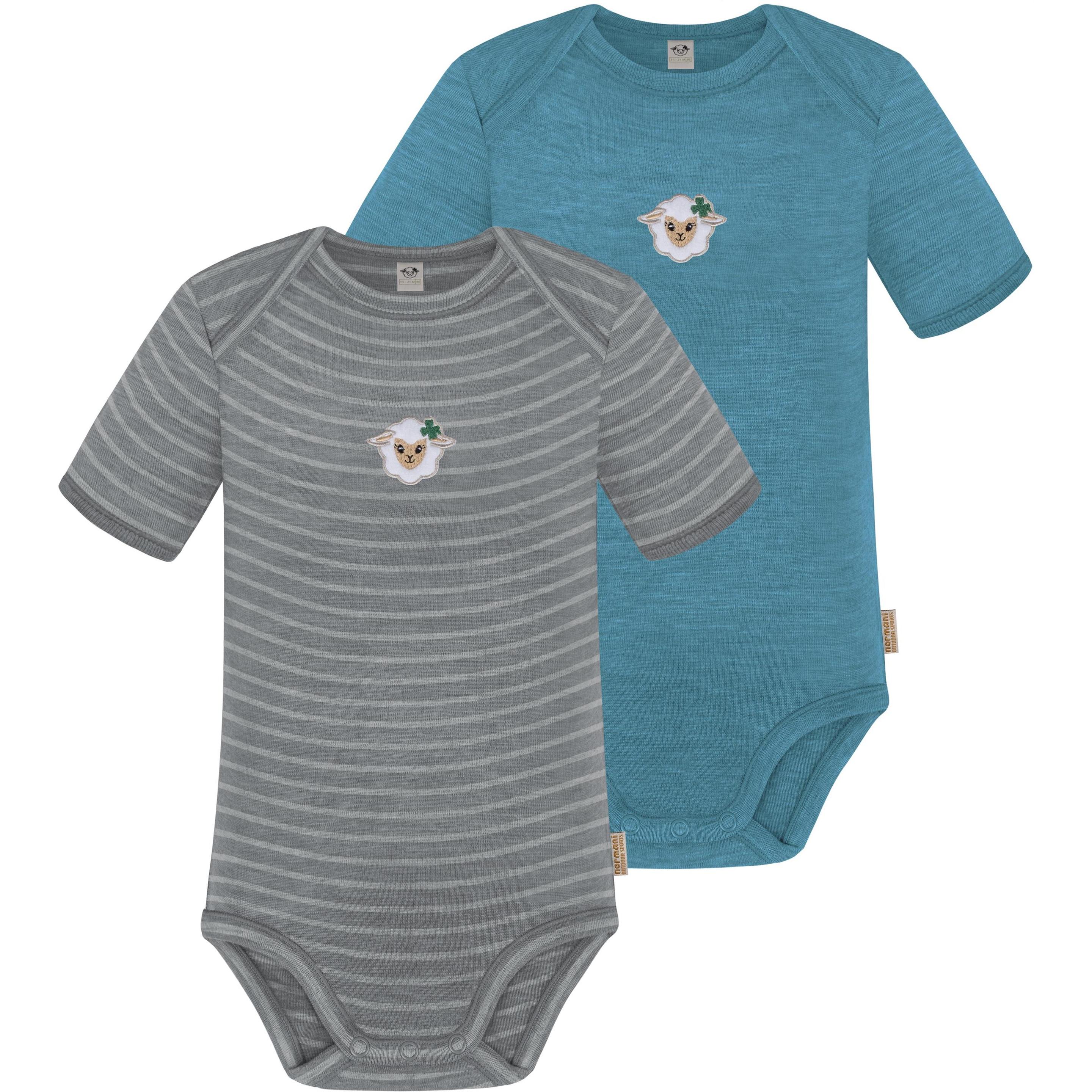 Normani, Herren, Body, 2er Set Baby Merino Body Kurzarm „Tauranga" - 9293, Grau, (56)