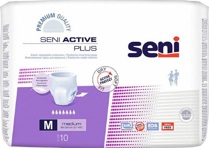 Actual product image Seni Active Plus Pants Einweghosen M atmungsaktiv Hüftumfang 80-110cm 7 Tropfen (10 x, M)