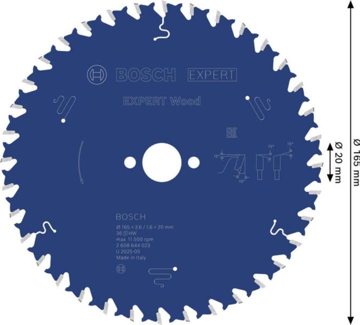 Produktbild Bosch Professional Zubehör Kreissägeblatt Expert for Wood, 165 x 20 x 2,6 mm, 36