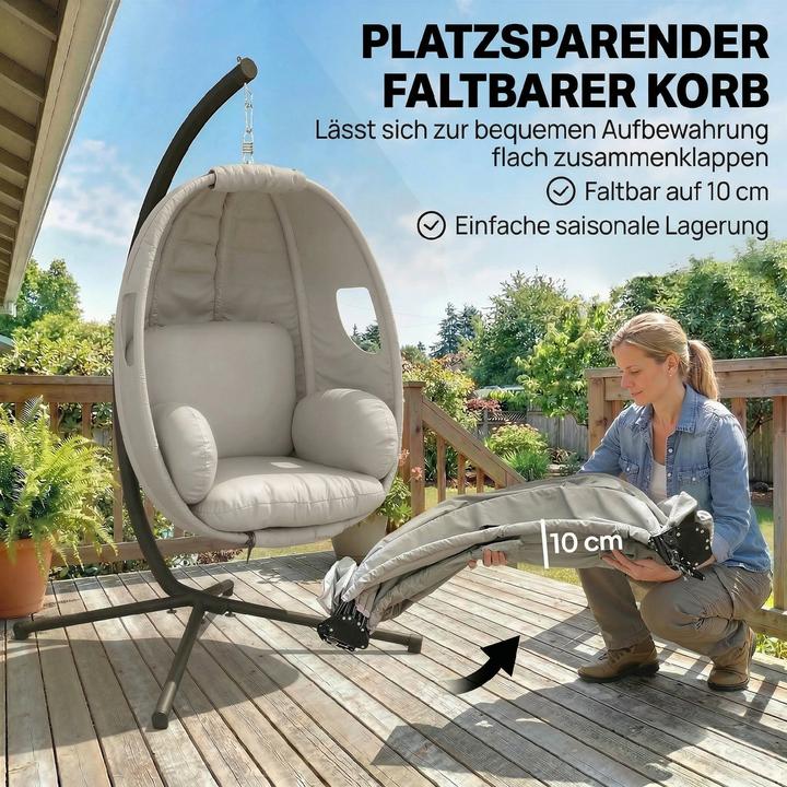 Produktbild Outsunny Hängesessel Verzinkter Stahl, Polyester Hellgrau