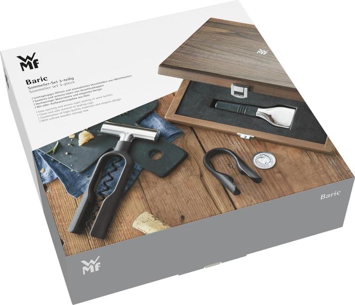 Productafbeelding WMF Sommelier Wijn Set 3st Kurkentrekker Flesstopper Walnoot Hout Doos Baric (Flesopener set)