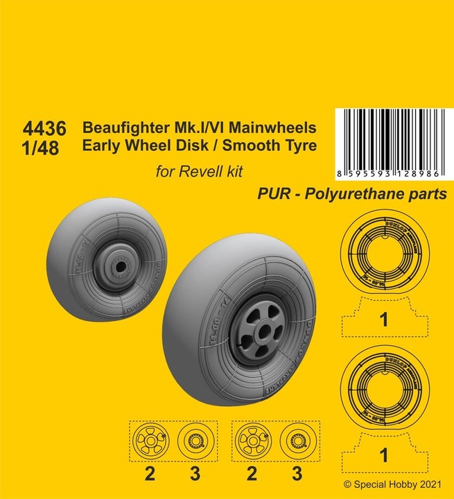 Actual product image CMK Beufighter Mk.I/VI Mainwheels - Early Wheel Hub / Smooth Tyre