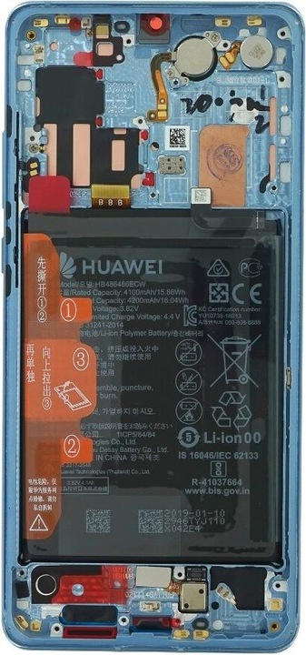 Produktbild Huawei Display-Einheit + Rahmen + Akku P30 Pro aurora blue 02352PGE (Akku, Huawei P30 Pro)