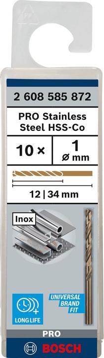 Produktbild Bosch Professional Zubehör PRO Stainless Steel HSS-Co Spiralbohrer, 1 x 12 x 34 mm (1 mm)