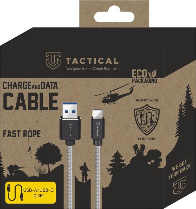 Produktbild Tactical Fast Rope Kevlar Cable USB-A/USB-C 0.3m Grey (0.30 m, 15 W)