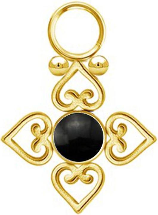 Produktbild Star Piercing Anhänger vergoldet schwarzer Onyx Stein vier filigrane Herzen (ohne Messing, Chirurgenstahl 316L, Mineralisch)