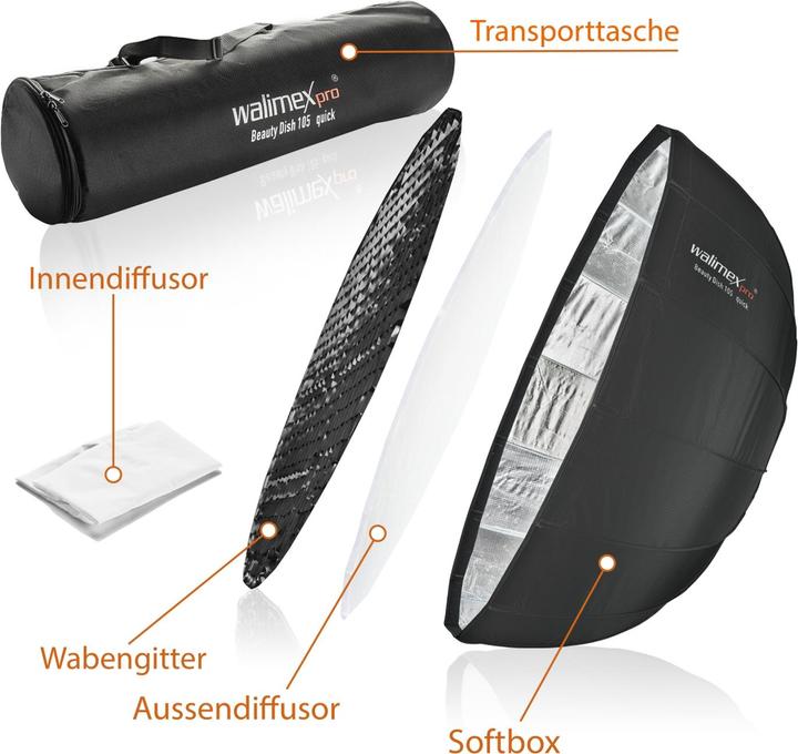 Immagine prodotto Walimex pro pro Studio Line Beauty Dish QA105 + adattatore Softbox Aurora/Bowens (Beauty Dish, 105 cm)