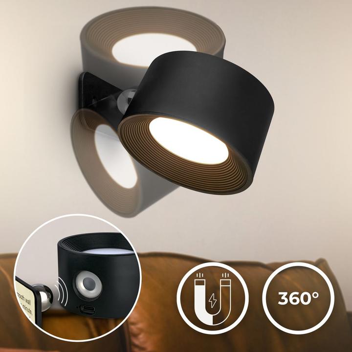 Produktbild B.K.Licht Magnetische Akku LED Wandleuchte, schwarz (150 lm)