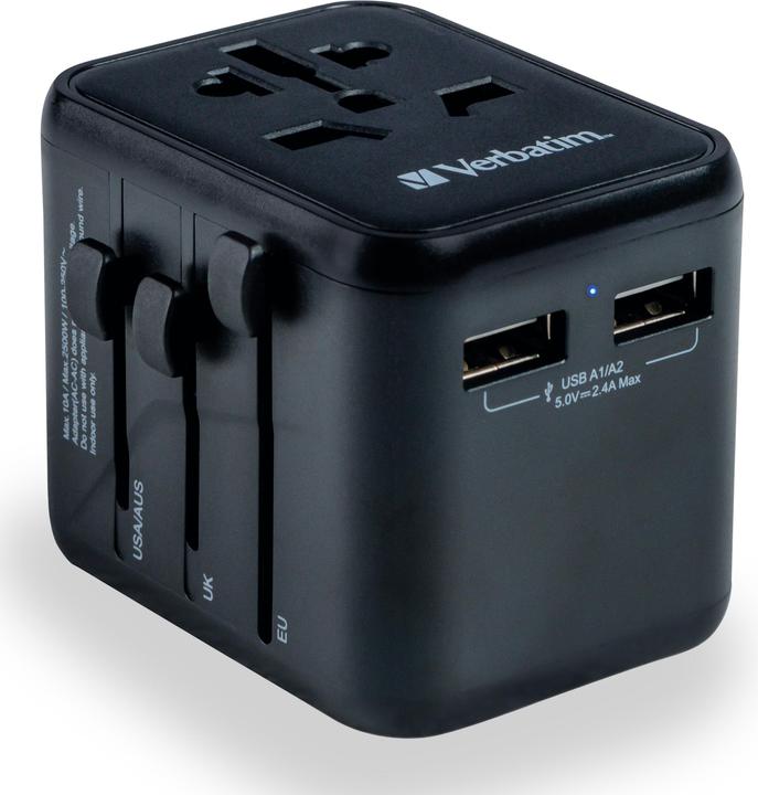 Actual product image Verbatim Universal Travel Adapter with 2 x USB-A ports