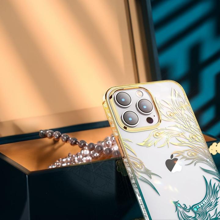 Actual product image Kingxbar Luxury iPhone 14 Plus Case with Phoenix Crystals - Gold and Blue (Apple iPhone 14 Plus)