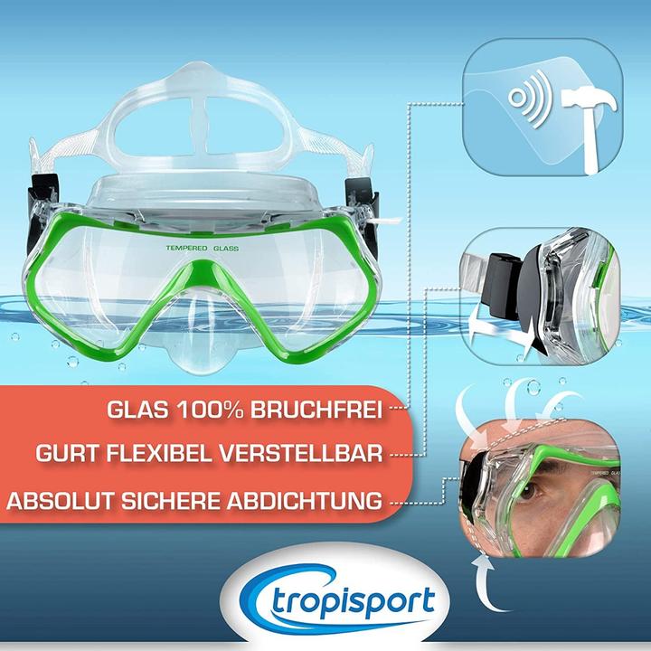 Immagine prodotto Tropisport Set snorkel premium con boccaglio e occhialini - Incl. rugiada antiappannamento infrangibile