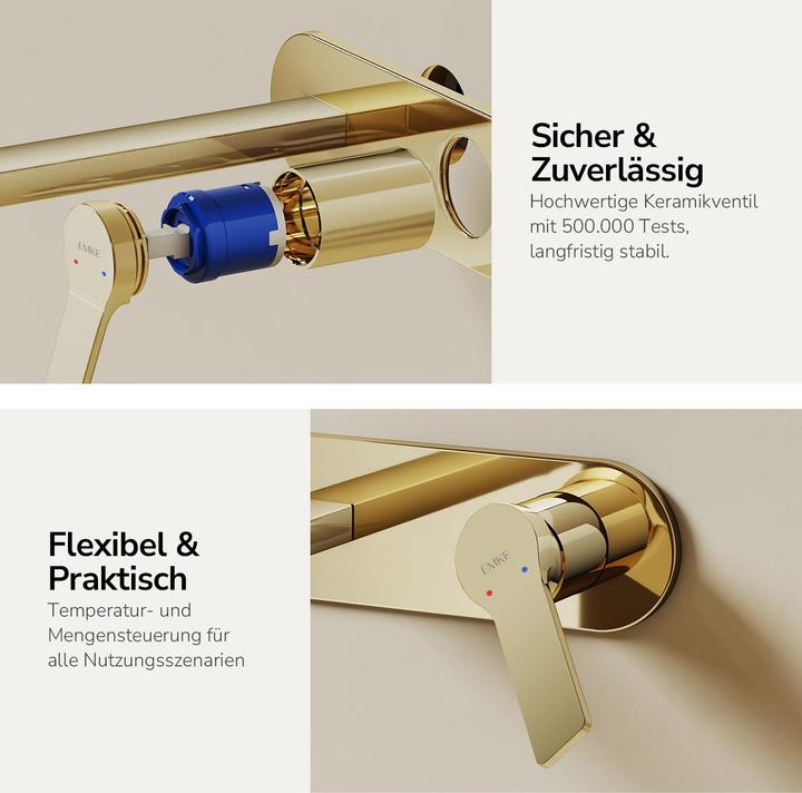 Produktbild Emke Wasserhahn Bad, Messing Champagnergold, Mischbatterie Waschbecken, Küchenarmatur mit Luftsprudler, K