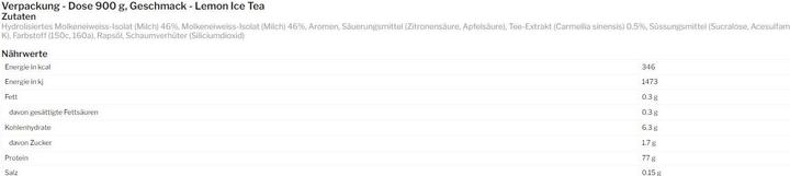 Nutritional values and ingredients Dymatize ISO100 Clear Whey (Lemon Ice Tea, 1 pcs., 900 g)