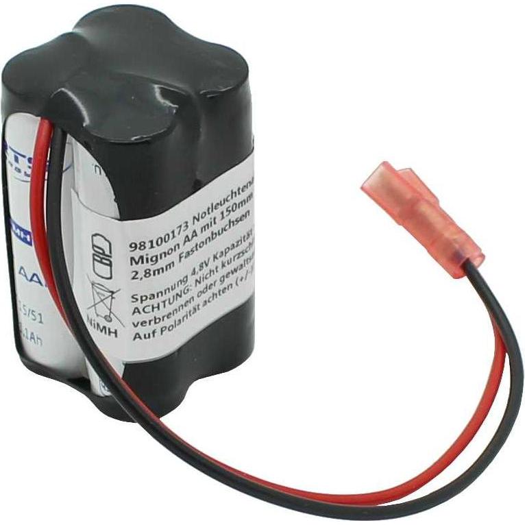 XCell Notleuchtenakku NiMH 4,8V 1100mAh F2x2 Mignon AA mit 150mm Kabel und 2,8mm Fastonbuchsen (1 Stk., AA, 1100 mAh, La...
