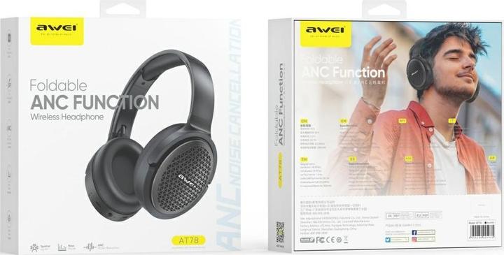 Actual product image Awei over-ear Bluetooth headphones AT78 ANC black (50 h, Wireless)