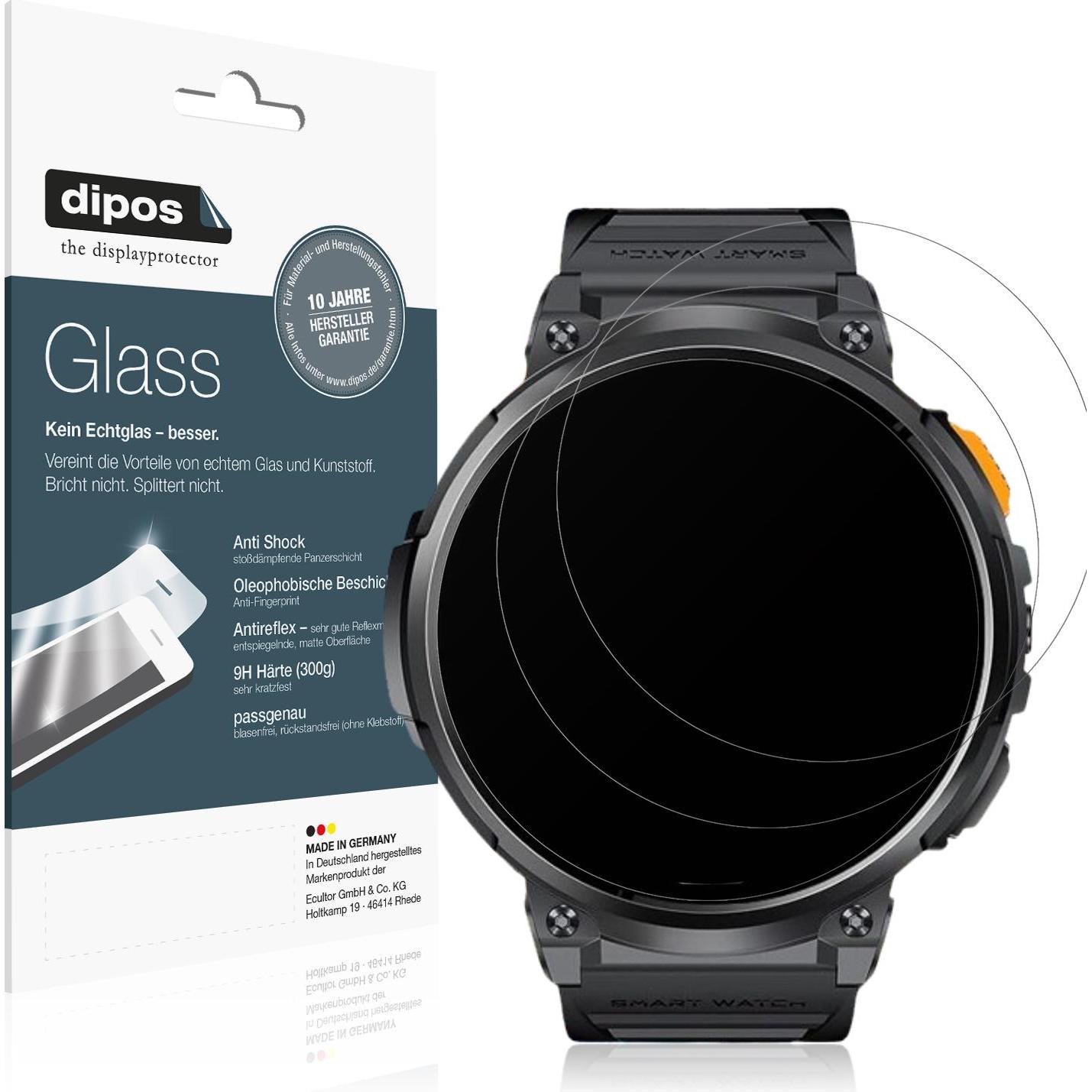 Dipos Anti-Shock Displayschutz Matt 9H, Smartwatch Schutzfolie, Transparent