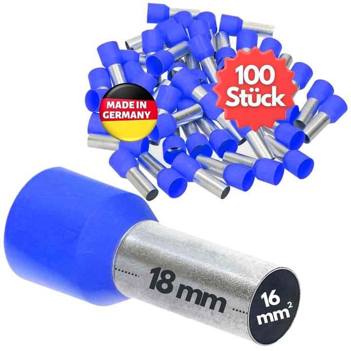 Kalitec 100 Stück AE1618BL Aderendhülsen isoliert 16,0mm² 18mm lang blau I Made in Germany I Industr
