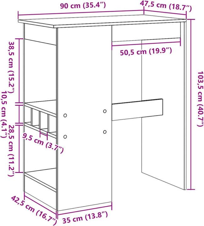 Produktbild vidaXL Bartisch (90 x 47.50 x 103.50 cm)