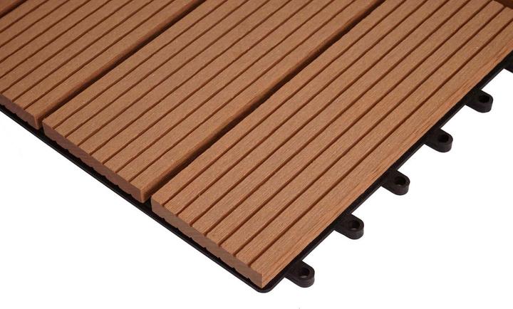 Image du produit Swisshandel24 WPC Carrelage d'angle Rhône + bordure, aspect bois terrasse, 30x30cm Premium Angle gauche, teck (1 x, 30 x 30 cm)