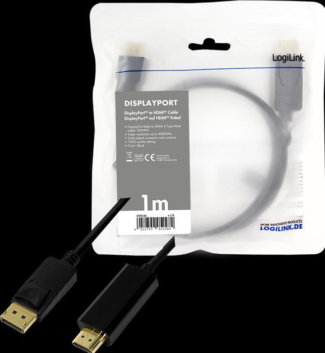 Produktbild LogiLink DisplayPort — HDMI (Typ A) (1 m, DisplayPort, 1.4)