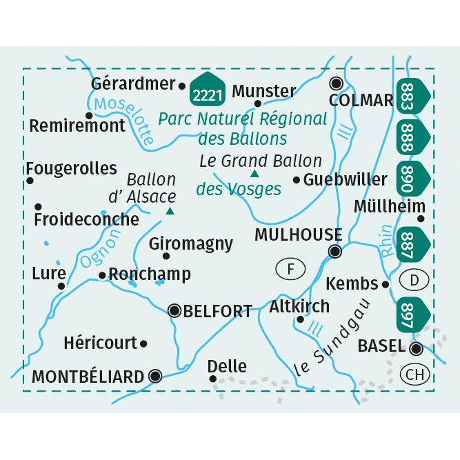 Thumbnail - Wanderkarten-Set 2222 Elsass, Vogesen Süd, Alsace, Vosges du Sud, Colmar, Mülhausen, Landkarte