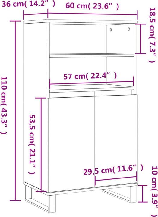 Image du produit vidaXL Highboard (60 x 36 x 110 cm)