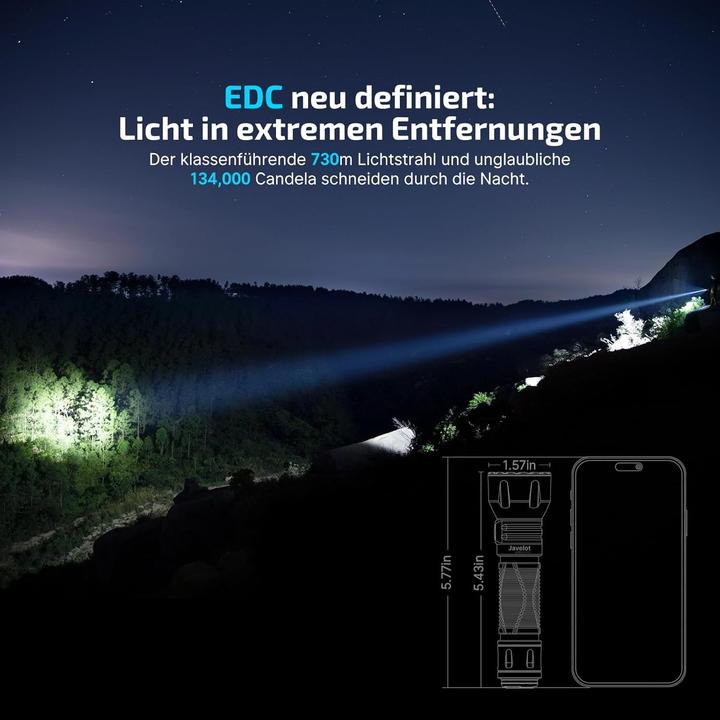 Produktbild Olight Javelot LED Tactical Flashlight, 134000 Candela, 730m Range, Rechargeable, 6 Modes, 197g (13.80 cm, 1350 lm)