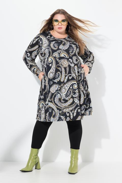 Immagine prodotto Ulla Popken Abito di jersey dal taglio svasato con Paisley, scollo a girocollo e maniche lunghe (50, 52)