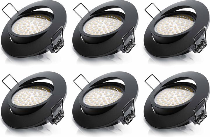 Produktbild Brandson 6x LED Deckenspot Set, dimmbar & schwenkbar, Einbaustrahler, Einbauleuchte, Einbauspot, schwarz, 6er (350 lm)