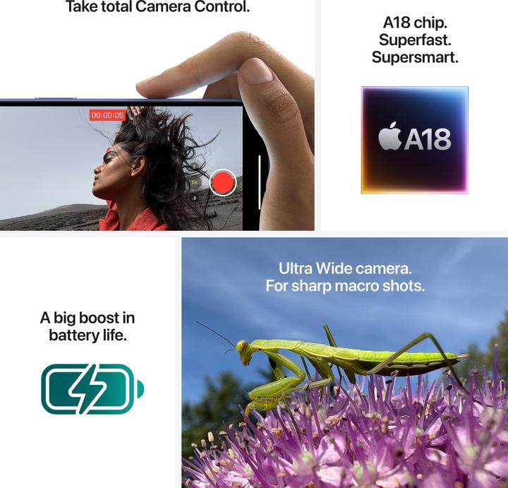 Produktbild Apple iPhone 16 (128 GB, Teal, 6.10", SIM + eSIM, 48 Mpx, 5G)