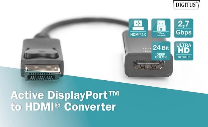 Actual product image Digitus Act. DP to HDMI adapter cable (HDMI, 25.20 cm)