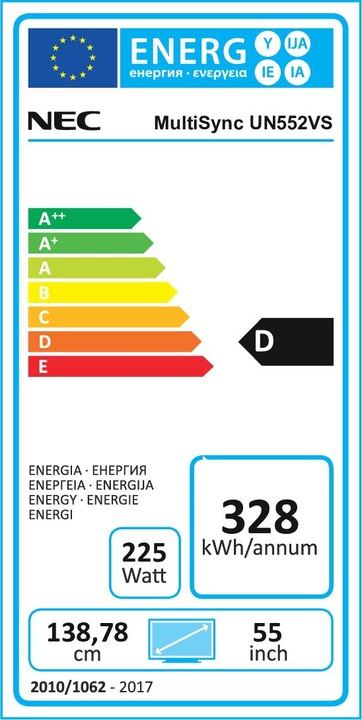 Energie-Label NEC MultiSync UN552VS (1920 x 1080 Pixel, 55")