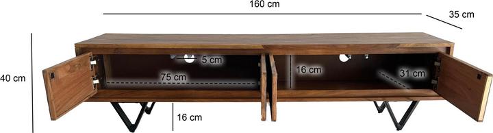 Produktbild FineBuy Lowboard Sheesham Massivholz 160 cm TV Board Stein Optik Industrial