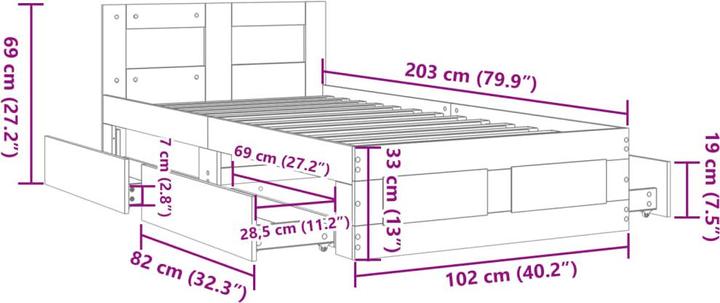 Actual product image VidaXL Bed frame with headboard (100 x 200 cm)