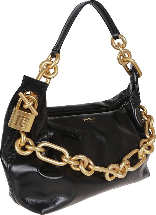 Actual product image Balmain sync shoulder bag in soft leather, black