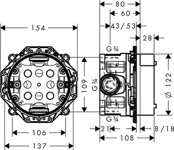 Produktbild hansgrohe HG Grundkörper iBox universal DN 20, mit Vorabsperrung